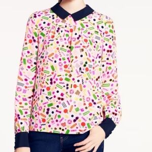 NWT Kate Spade New York xDarcel Shelley NYC Motif Print Silk Blouse Size 8